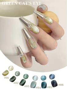 6PCS 2025 New Fruit Sea Water Blue-Green Fine Magnetic Powder Cat Eye Gel Nail Polish 12ml, Spring And Summer Ice Transparent Magnetic Nail Art Set, Includes Base Coat And Top Coat, Requires UV Lamp, Holographic Transparent Colors For Work/Commute/Dating, Hot-Selling 6-Color Set, Salon-Grade 28-Day Durability, Internet Celebrity Nail Design.