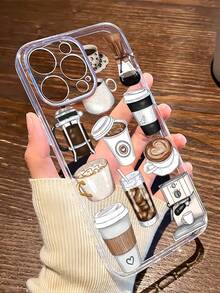 1 件咖啡和下午茶主题透明全覆盖 TPU 手机壳，适用于 Apple 系列 - 彩色 - 查看 3