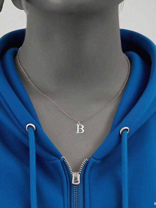 1pc Stylish And Simple Original Sliced Stainless Steel Letter A-Z Pendant Women's Necklace With English Initials, Stainless Steel Necklace Collarbone Chain For Girls' Daily Wear