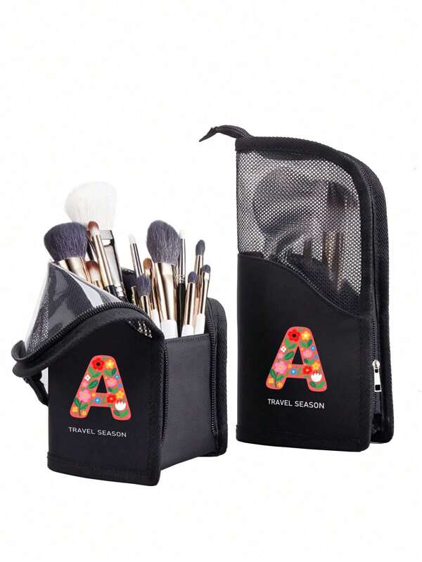 1pc Multi-Functional Large Capacity Makeup Brush Organizer Bag, Waterproof & Transparent Cosmetic Storage Pouch