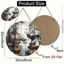 2D Flat - 2D Flat, 2D Flat Print, Not 3D, 2D Flat Horror Pendant, Halloween Wooden Wall Decor 8.0 Inch Round, Displays Deer, Bats And Jack O' Lantern Design, Suitable For Living Room, Bedroom And Outdoor Use Perfect Horror Gift And Halloween Decorations - Multicolor - View 7