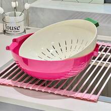 Cesta práctica de plástico de doble capa para verduras y frutas con rotación, colador multicolor para lavado, almacenamiento de cocina