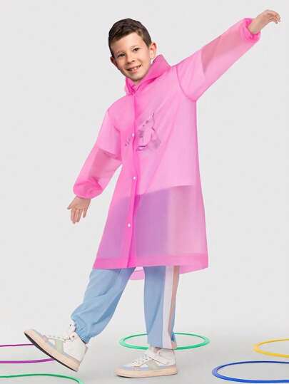 1pc Boys Girls Reusable Hooded Raincoat - Casual, Long Sleeve, Outdoor Rain Poncho Jacket