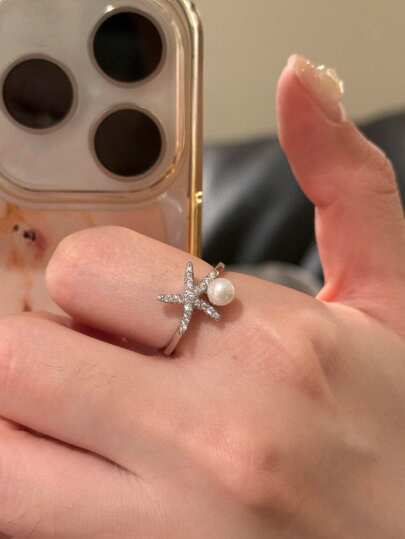 1pc Fashionable Starfish Decor Open Ring, Suitable For Daily Wear For Women