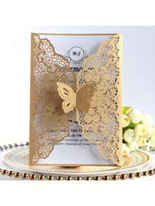 5pcs/10pcs Per Pack Butterfly Lace Greeting Cards/Invitations (Including Cover And Blank Inner Card), Suitable For Wedding, Holiday Party, Birthday Invitations, High-End Exquisite Hollow Engagement Ceremony Supplies, Blessing Cards - Multicolor - View 10