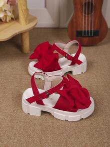New Summer Fashion Girls High Heel Sandals, Bow Decor Sweet & Cute Thick-Soled Comfortable, Suitable For Outdoor Play & Vacation