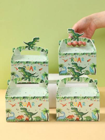 4件套恐龙礼盒套装，恐龙主题生日礼物包装盒，卡通恐龙图案礼盒，厨房糖果盒，小绅士派对恐龙礼品袋，婴儿派对装饰，派对小礼物