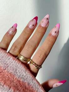 10 件手工按压指甲套装杏仁透明银色波点闪亮闪光彩虹奢华水钻装饰优雅简约复古日式现代韩式清新设计别致法式中性古典创意光泽饰面闪亮指甲用品指甲 - 紅色 - 查看 2