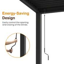 Louvered Pergola, Outdoor Metal Canopy With 2 Independently Adjustable Louver Roof, Patio Pergola With Curtains & Netting, Great For Patio, Deck, Yard, Garden, Black - 黑色 - 查看 3
