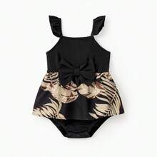 PP Family Matching Floral Print Belted Cami Dresses And Solid Short Sleeve Tops Sets - Black - View 6
