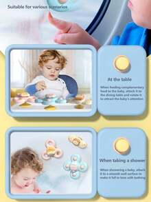 3件婴儿吸盘旋转乐益智玩具0-3岁4朵花旋转陀螺趣味淋浴旋转乐可咬培养婴儿手眼协调能力