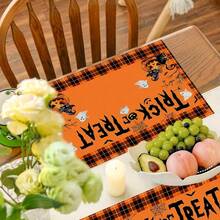 Juego de 4/6 piezas, decoración para el hogar, fantasma de Halloween, mantel con estampado de cabeza de calabaza, adecuado para mesas de comedor, decoración multifuncional para primavera, verano, otoño e invierno, moderno y lavable, resistente al calor y a las manchas, decoración de habitación, posavasos, mantel de mesa de cocina, decoración a juego, decoración del hogar, regalo ideal para Halloween