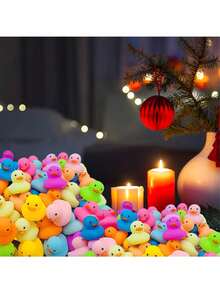 10/30PCS彩色橡皮鸭，浴室淋浴玩具，夏日沙滩和生日派对泳池玩具，派对装饰礼物，可爱有趣的PVC塑料泳池漂浮减压戏水玩具，适合所有季节的派对小礼物。（颜色随机） - 彩色 - 查看 8