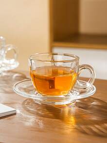 1 套，豪华玻璃咖啡杯碟套装，非常适合午后休闲，透明设计 6 件，2.8 盎司/80 毫升，浓缩咖啡杯，适合家庭和派对 - 彩色 - 查看 7