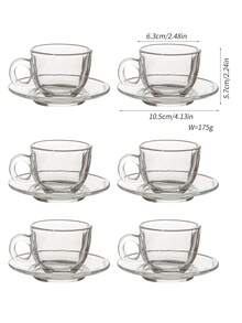 1 套，豪华玻璃咖啡杯碟套装，非常适合午后休闲，透明设计 6 件，2.8 盎司/80 毫升，浓缩咖啡杯，适合家庭和派对 - 彩色 - 查看 14