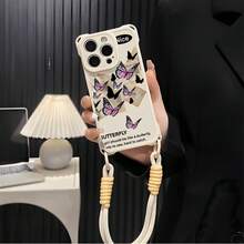 Funda para teléfono móvil 1PC 14promax, con correa, compatible con 13PRO, modelo femenino, 6, 15, 14, 13, 12, silicona suave, lente, cobertura total, cuatro esquinas, anticaídas, red, diseño de celebridad, funda protectora adorable - Blanco - Ver 1
