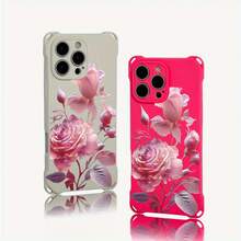 Funda para teléfono 1 pieza, diseño de patrón rosa con cuatro esquinas, funda para teléfono colgante S, adecuada para 15 Plus 13 Pro 14 16 12, fundas blandas impresas de TPU - Colores mixtos 1 - Ver 3