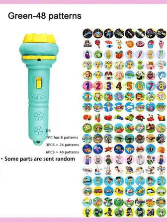 24/48 图案塑料投影手电筒，可爱随机图案投影灯，适合家庭使用，适合幼儿男孩女孩 3 4 5 6 7 8 9 10 岁以上的玩具礼物（粉色、绿色、紫色），女孩游戏，3 岁男孩玩具，3 岁玩具，10 岁生日礼物，6 岁女孩玩具，8 岁儿童玩具