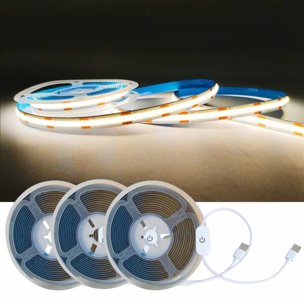 Bandes lumineuses à LED COB 320 LED/M avec variateur tactile Interrupteur USB 5V Ruban diode flexible Éclairage linéaire Lampe DIY Rétroéclairage TV Décorations murales et de pièce