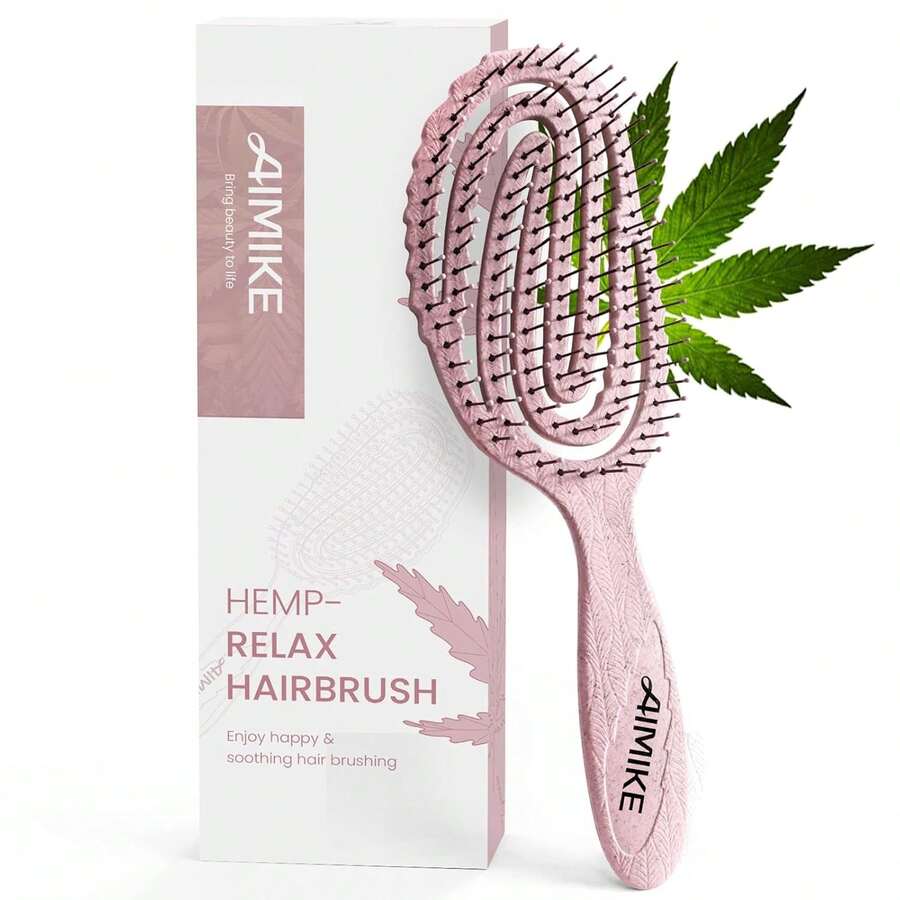 Ingsenede Shop AIMIKE Hemp-Relax Detangler Hair Brush, -Friendly Detangling Brush For Wavy Straight Hair, Vented Hairbrush W/Soft Bristles, Glide Through Tangles With Ease For Women, Kids, Wet & Dry Hair - 粉色 - 查看 1