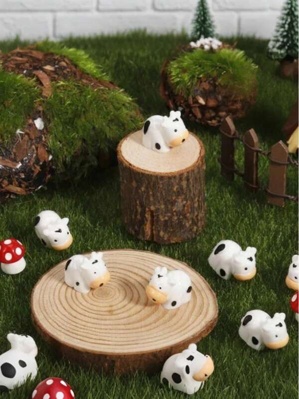 10/50/100 Pcs Mini Cow Figurines Mini Resin Cow Miniature Animals Figurines Fairy Garden Miniature Moss Landscape DIY Crafts