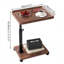 Beistelltisch Mit Rollen, Holz Beistelltisch HöHenverstellbar (45-80cm), Beistelltische C Form Haben 360° Rotierend Nussbaum Finish, Sofatisch Couchtisch für Wohnzimmer, Schlafzimmer, (Nussbaum)