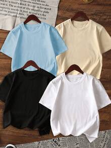 4pcs/Set Men's Summer Casual Solid Color Short Sleeve T-Shirt - Multicolor - View 3