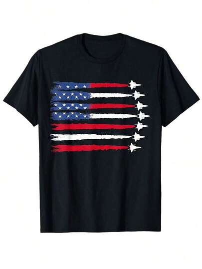 Camiseta Patriótica de Aviones de Combate con Bandera de EE. UU. Roja, Blanca y Azul para el 4 de julio, Camisetas Gráficas Unisex, Algodón