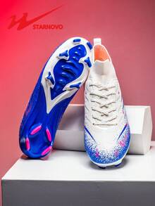 STARNOVO 男士足球鞋，长钉防滑耐用鞋底，弹性鞋领，PU 皮革高频印花设计时尚舒适，适合人造草皮和天然草皮足球训练/比赛专业足球鞋（这是标准尺码，如果您的脚型较瘦，请订购小 1 码，如果您的脚型较宽，请订购大 1 码）