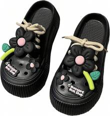 DREAM LAKE Women's Platform Slide Sandals With Bow And Flower Charms, Cavernous UpperChristmas - Black32 - 查看 1