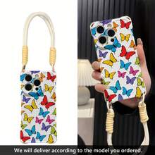 Funda para phone 16 Plus con diseño floral pequeño y cordón. Compatible con phone 13 Pro Max, phone 12, phone 14 y phone 15. Silicona suave que cubre completamente la lente y protege las cuatro esquinas. Diseño de malla protectora. - Blanco - Ver 1