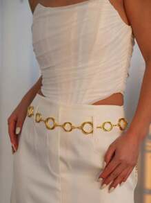 1pc Women's Retro Geometric Circle Waist Chain Single Layer Metal Body Chain, Western Style