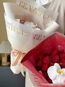 10 Stücke/Packung Wasserfestes Gold Folie Liebesbrief Blumen Geschenkpapier, für Blumengeschäft, Valentinstag