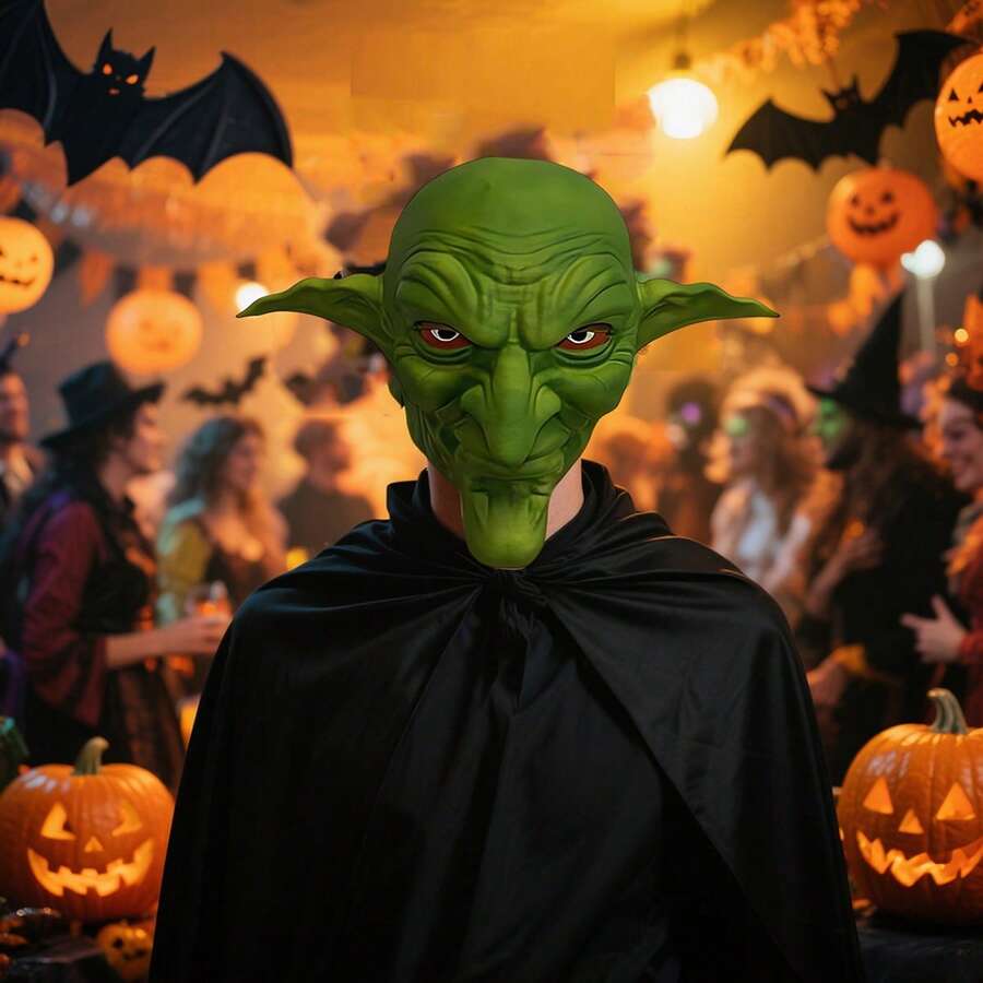 Halloween Headwear Green Monster Face Covering Realistic Facewear Cosplay Costume Accessories For Adults - Green - View 1