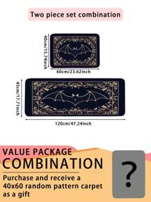 1pc Gothic Bat Pattern Carpet, Modern Faux Wool Rectangle Non-Slip Bath Mat, Machine Washable Easy To Clean Kitchen Mat, Soft Skin-Friendly Small Rug For Halloween Living Room Carpet, Mysterious Symbol Doormat, Decorative Bat Art, Gold Bat Rug Color, Suitable For Living Room, Bedroom, Bathroom, Laundry Room, Toilet, Entrance, Kitchen, Game Room, Hallway, Yard, All Seasons