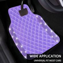 5 Pcs Bling Leather Car Mats Shining Artificial Diamond Floor Mats Crystal Rhinestone Sparkly Glitter Carpet Anti-Slip Waterproof Pad Universal Fit For Automotive SUV, Sedan, Van, Girl Women - Đá giả da màu tím - Xem 2