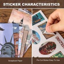 全球旅行剪贴簿贴纸书 - 30 页预切和纸贴纸和 20 张剪贴簿装饰纸，适用于旅行日记、垃圾日记用品子弹日记 - 彩色 - 查看 8