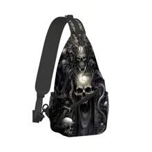 Men's Skull Pattern Printed Chest Bag For Daily Wear Halloween