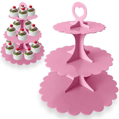 Różowa koronka Jednolity kolor Wielopoziomowy stojak na ciasto, stojak na słodkie desery na przyjęcie urodzinowe, odpowiedni na przyjęcie urodzinowe, impreza tematyczna