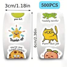 一卷 500 张自粘贴纸，带有励志名言的卡通贴纸，适合学生、老师和日记的装饰品，以及带有奖励的自粘贴纸，是返校季送给学生的最佳礼物 - 彩色 - 查看 5