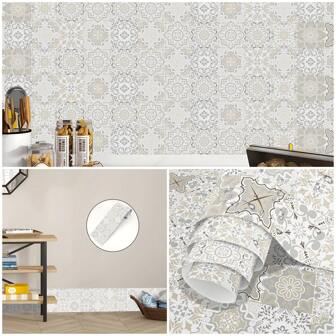 1 pieza Adhesivo decorativo para pared de cocina con estampado de azulejos florales coloridos, cenefa impermeable de PVC, decoración de actualización