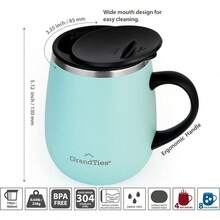 GRANDTIES - Taza de café aislante con asa, tapa deslizante para evitar salpicaduras, termo con forma de copa de vino de 16 oz con doble pared al vacío de acero inoxidable - Verde Polvo - Ver 5