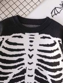 Boys' Halloween Skeleton Knitted Pullover Sweater, Suitable For Holiday, Spring, Autumn And Winter Seasons - Black - View 4