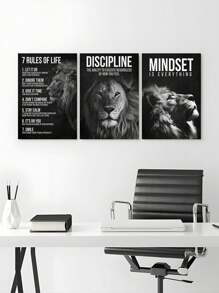 Set Of 3 Optional No Frame Animals Lion King Canvas Painting Posters Prints, Inspirational Motivational Wall Arts For Home Office, Living Room, Bedroom - Art Decor, Classic, Contemporary Styles, Animal Print Theme, Indoor Decortion