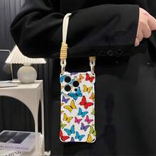Funda para phone 16 Plus con diseño floral pequeño y cordón. Compatible con phone 13 Pro Max, phone 12, phone 14 y phone 15. Silicona suave que cubre completamente la lente y protege las cuatro esquinas. Diseño de malla protectora. - Blanco - Ver 3