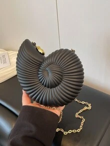 2025金色海螺形单肩包，可拆卸肩带，时尚口红袋，优雅时尚的单肩包，适合晚上外出 - 黑色 - 查看 5