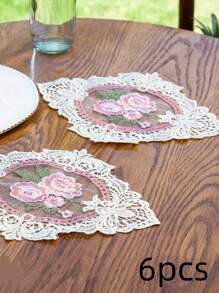 2 Stück Retro Bestickter Spitzen Untersetzer - Nordischer Stil Dreidimensional Bestickter Rose Untersetzer, 100% Polyesterfaser, hitzebeständend, dekorative Tischdecke, geeignet für Heim-Küchen-Dekoration und Foto-Hintergrund, Fotografie-Requisiten, Applikations-Accessoires DIY.