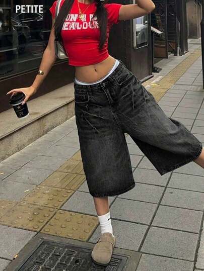 Pantalones cortos vaqueros estilo vintage Y2K para mujer, lavados, con bolsillos sesgados, pernera ancha tipo bermuda, de alta calidad, cómodos y cortos, para un estilo casual de vaquera en otoño o disfraces de Halloween