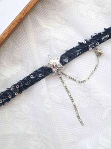 New Fashion Jewelry Denim Choker, Star Tassel Pendant Necklace, Heart Collarbone Chain For Women