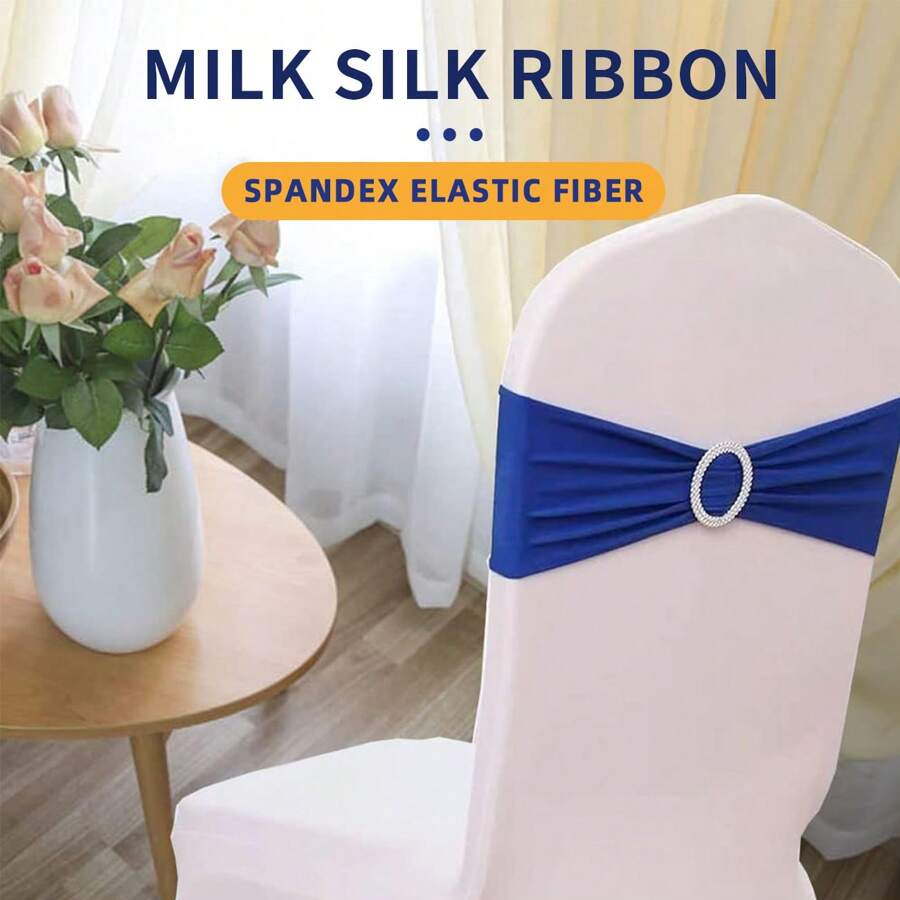 10/50/100pcs Elastic Chair Belts, Bow Elastic Chair Belts, Buckle Free Belts For Wedding Decoration, Banquet Decoration